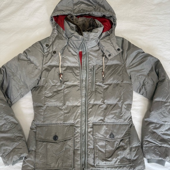 Eddie Bauer Gray Hooded Jacket with Red Lining - Picture 1 of 7